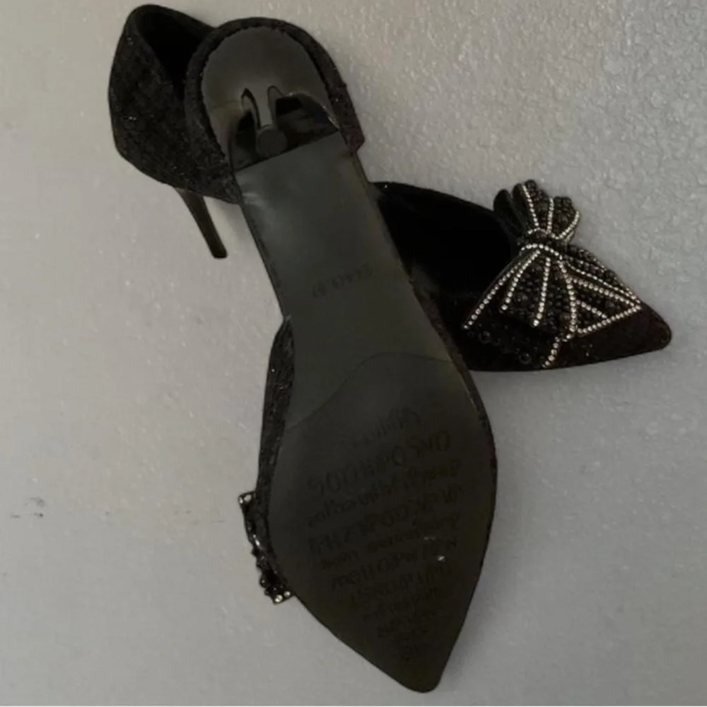 Black Embellished Bow Pointed-Toe Women’s Flats - Picture 3 of 3